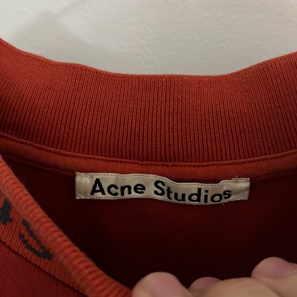 Acne Studios Navid Red Mock Neck Logo T-Shirt M - Picture 3 of 5